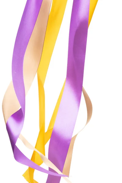 Желто Фиолетовая Лента Длинная Прямая Летит Воздухе Кривым Рулонным Блеском — стоковое фото