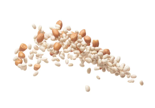 Misture Grãos Amendoim Branco Cair Explosão Vários Tipo Feijão Flutuar — Fotografia de Stock
