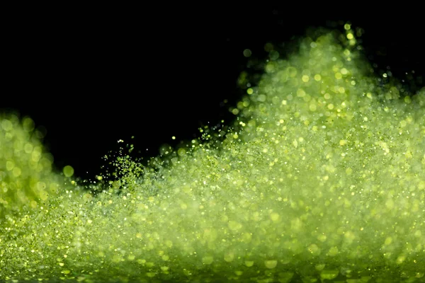 Explosión Brillo Verde Metálico Brillo Brillo Verde Polvo Chispa Parpadear —  Fotos de Stock