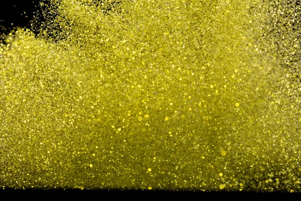 Explosionsmetallic Gold Glitzert Goldglitzernder Pulverfunke Blinkt Verschwommene Folie Explodiert Der — Stockfoto