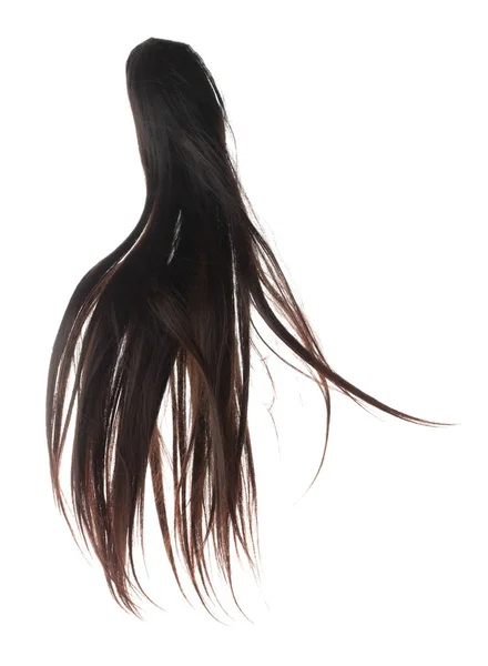 Uzun Düz Peruk Tarzı Sineklerin Düşüşü Patlaması Siyah Esmer Kadın — Stok fotoğraf