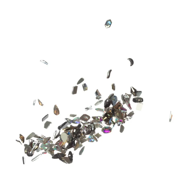 Diamant Glas Glitter Schitteren Explosie Geïsoleerde Witte Achtergrond Decoratie Veel — Stockfoto