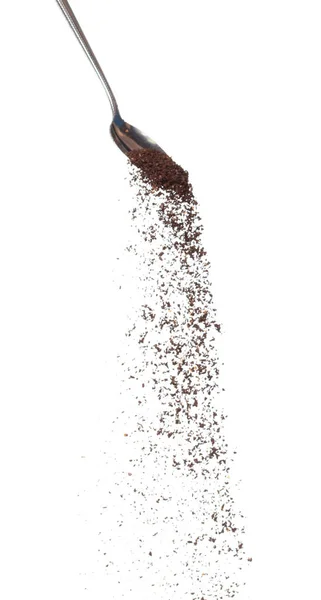 Coffee Powder Fall Pour Spoon Coffee Crushed Float Explode Abstract — 스톡 사진