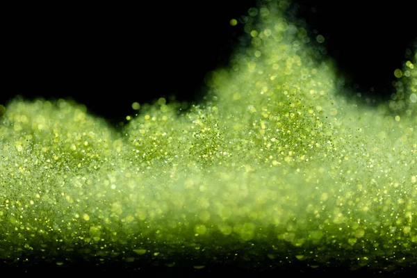 Explosión Brillo Verde Metálico Brillo Brillo Verde Polvo Chispa Parpadear —  Fotos de Stock