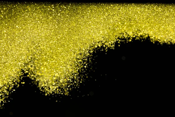 Explosionsmetallic Gold Glitzert Goldglitzernder Pulverfunke Blinkt Verschwommene Folie Explodiert Der — Stockfoto