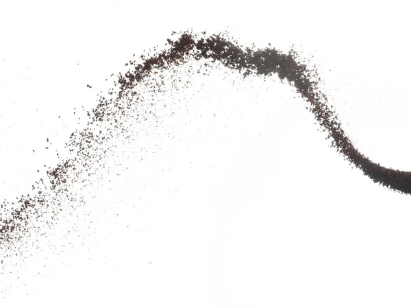 Koffie Poeder Vliegen Explosie Koffie Verpletterde Grond Float Gieten Golf — Stockfoto