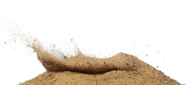 Мяч Гольфа Взрывается Песчаного Бункера Гольфист Ударил Мяч Клюшкой Песок — стоковое фото