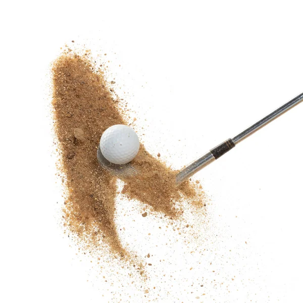 Golfový Míček Exploduje Písečného Bunkru Golfista Trefil Míček Kyjem Písku — Stock fotografie
