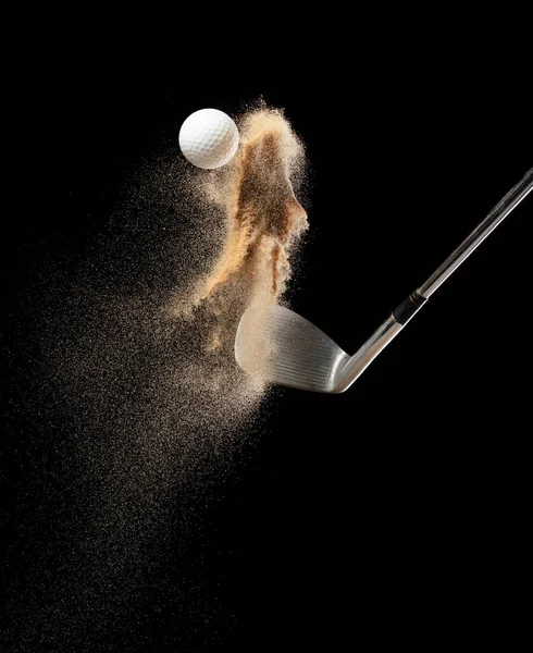 Golf Ball Tee Esplodere Dal Bunker Sabbia Golfista Colpito Palla — Foto Stock