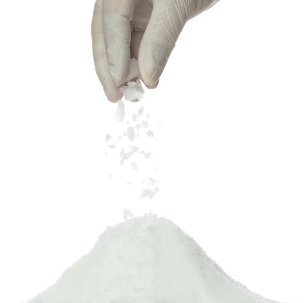 Salt Derramando Cair Dedo Mão Grande Flor Sais Brancos Explodir — Fotografia de Stock