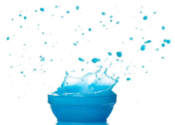 Pintura Azul Respingo Água Copo Tigela Loção Líquida Azul Hidratante — Fotografia de Stock