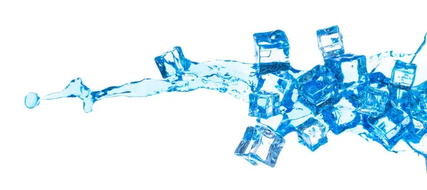 Ijsblokjes Zoet Water Gieten Vliegend Kristalhelder Ijs Koele Watergolf Drijvend — Stockfoto