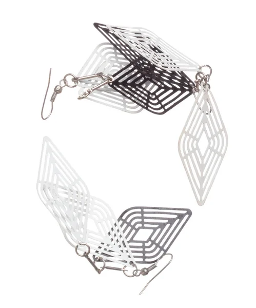 Móda Stříbrné Náušnice Krásnou Pracovní Detail Hodnota Luxusní Stříbrná Diamantová — Stock fotografie