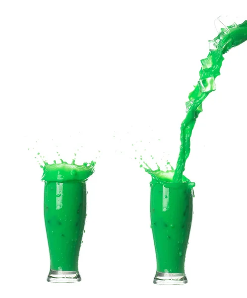 Green Matcha Milk Tea Pour Fall Explosion Air Green Matcha — Stock Photo, Image