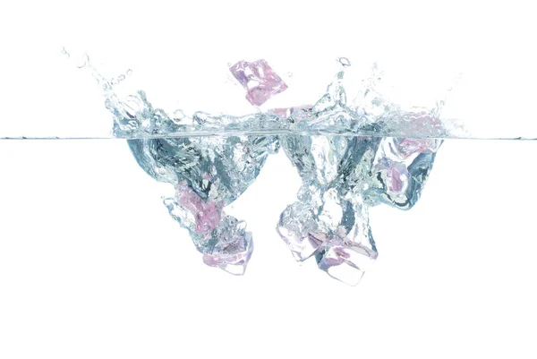Pink Diamonds Valt Het Water Creëert Luchtbellen Het Oppervlak Pink — Stockfoto
