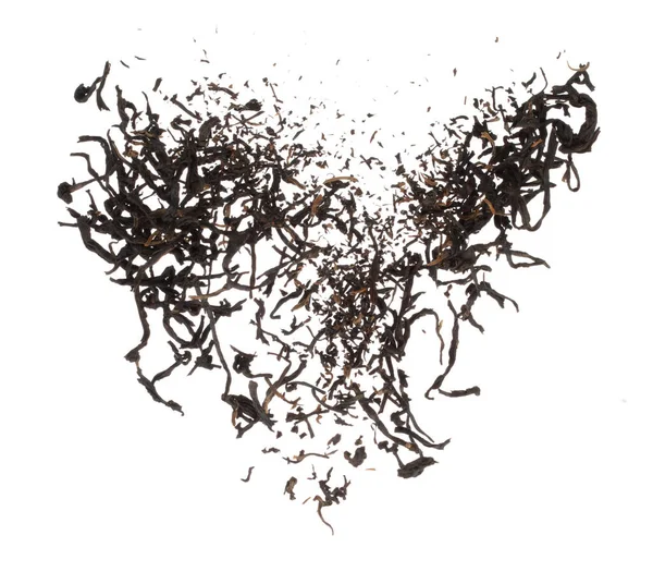 Black Dry Leave Tea Esplodere Foglie Grandi Dimensioni Cadono Nuvole — Foto Stock