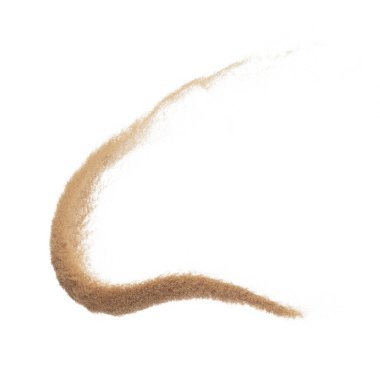 Altın tahıl dalgası patladı. Soyut bulut sineği. Sarı renkli kum sıçraması havada eğri daireler çiziyor. İyi bir kum patlaması, beyaz arka plan izole fırlatma donma hareketi