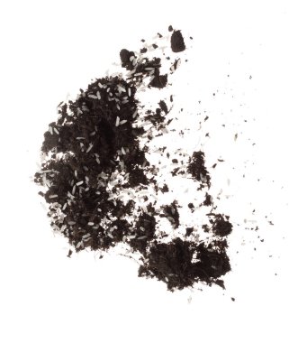 Soil dirt white rice mix fly explosion. Rice soil fertilizer abstract cloud fly. Soil mix jasmine rice planting splash stop in air. white background isolated high speed freeze motion