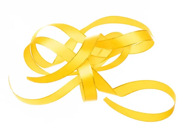 Золотая Желтая Лента Долго Прямая Муха Воздухе Кривой Рулон Блестящий — стоковое фото