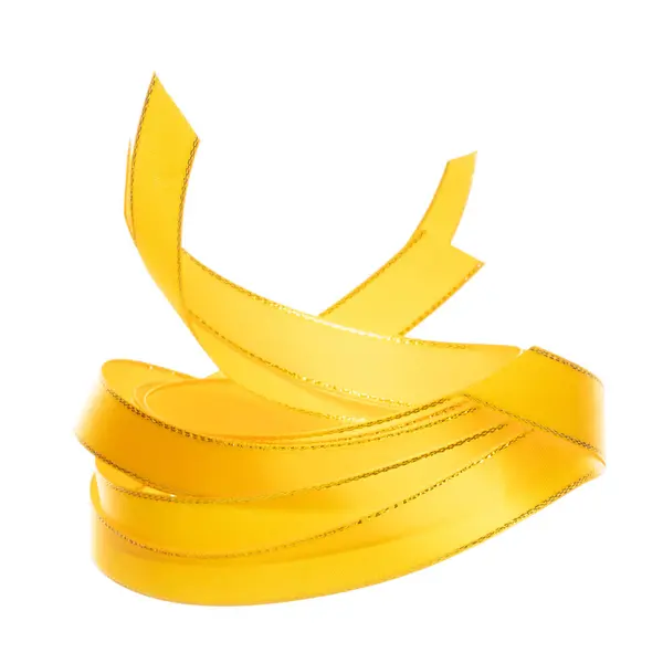 Gold Yellow Ribbon Long Straight Fly Air Curve Roll Shiny — Stock Photo, Image