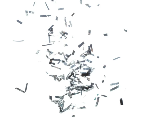 Silver Confetti Foil Tomber Éclaboussures Dans Air Silver Confetti Explosion — Photo
