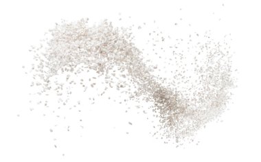 Perlit kaya patlaması, perlit beyaz taş soyut bahçe dekorasyonu. Perlit volkanik taş sıçraması hava veriyor. Beyaz arkaplan izole edilmiş yüksek hızlı deklanşör, dondur eylemi