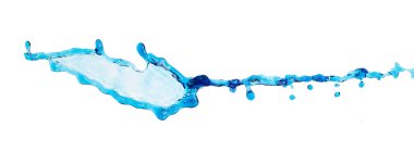 Shape form droplet of blue Water splashes into drop water line tube attack fluttering in air and stop motion freeze shot. Splash blue Water texture graphic resource elements, White background isolated
