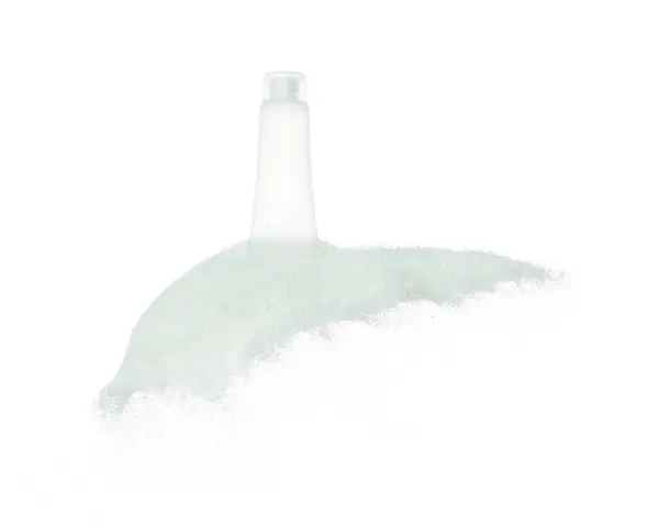 Cosmetic Container White Bottle Fly Splashing White Sand Tube Transparent — Stock Photo, Image