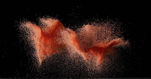 Red Sand Flying Explosion Particle Dot Grain Wave Explode Abstract — Stock Photo, Image