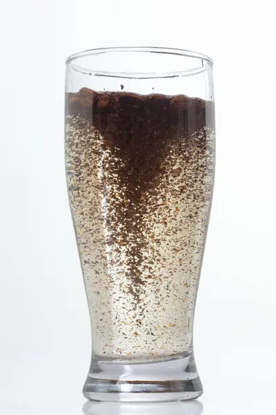 Coffee Bean Powder Instant Swirl Stirring Hot Water Tall Glass — Stock Photo, Image