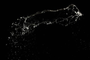 Şekil biçimli bir su fırlatma havadaki kanat çırpan su saldırısına dönüşür ve hareketli dondurucu atışı durdurur. Patlama dokusu, grafik kaynak elementleri, siyah arkaplan izole