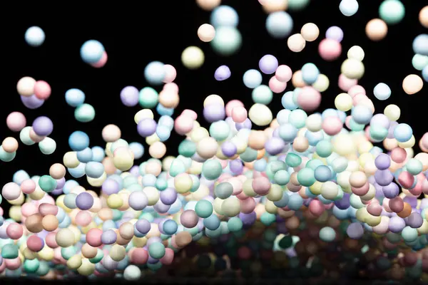 Styropor Mini Ball Fliegt Explosion Pastellschaum Mini Kugeln Schweben Explodieren — Stockfoto