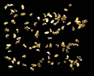 Chinese ornament gold ingot bar. Decoration element of chinese gold ingots or Yuanbao money for Festival. Other language mean rich wealthy prosperity. Black background isolated
