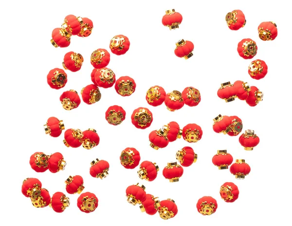 Birçok Kızıl Çin Feneri Altın Element Sineğiyle Havada Süzülür Birçok — Stok fotoğraf