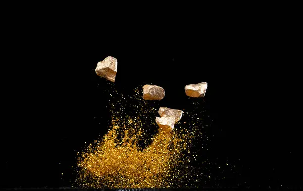 Gold Ingot Chinese Money Bar Token Vliegen Met Stof Deeltjes — Stockfoto