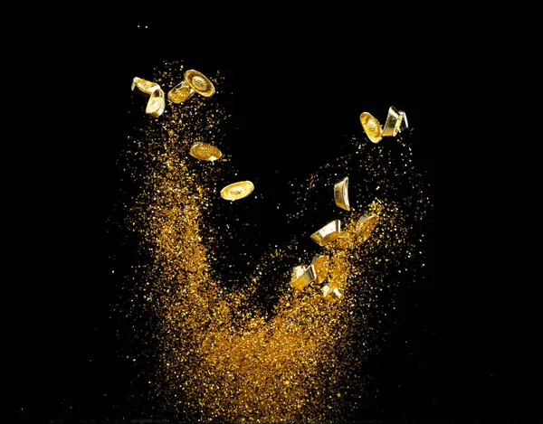 Altın Külçeli Çin Para Çubuğu Toz Parçacığı Havada Uçuşuyor Çin — Stok fotoğraf