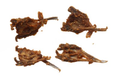 Kızarmış ördek ağzı, bol yağda kızartılmış ördek ağzı sokak yemeği ve abur cubur olarak Asya Tayland yemekleri. Beyaz arkaplan izole