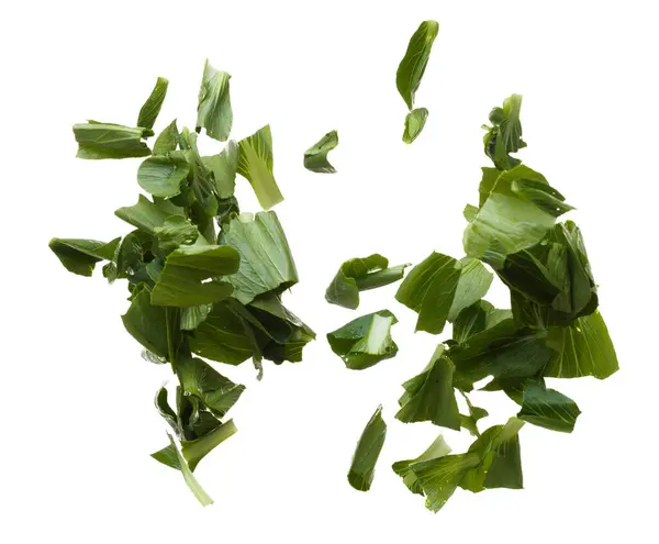 Chopped Kale Fly Mid Air Green Fresh Vegetable Chinese Kale — Stock Photo, Image