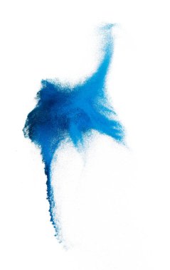 Mavi Kum Fırtınası Çölü 'nün etrafında rüzgar esintisi dönüyor. Şiddetli rüzgarlı mavi kum fırtınası. Etrafında ince kum çemberi, beyaz arkaplan izole edilmiş atık parçacık element nesnesi