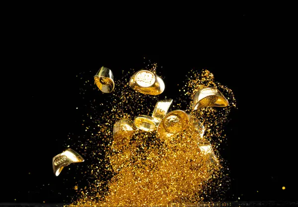 Gold Ingot Chiński Money Bar Token Mucha Cząstek Pyłu Powietrzu — Zdjęcie stockowe