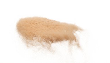 Kum Fırtınası Çölü 'nü çevreleyin. Rüzgâr esintisi etrafında dönüyor. Altın sarısı, sert rüzgarlı bir kum fırtınası. Etrafında ince kum çemberi, beyaz arkaplan izole edilmiş atık parçacık element nesnesi