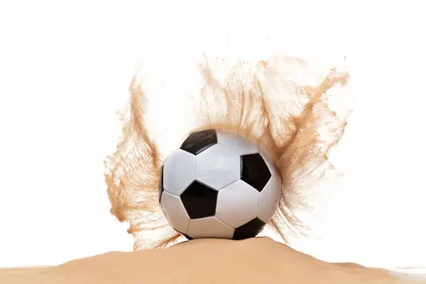 Classic Sport Football Ball Sand Pile White Background Isolated Sand — Stock Photo, Image