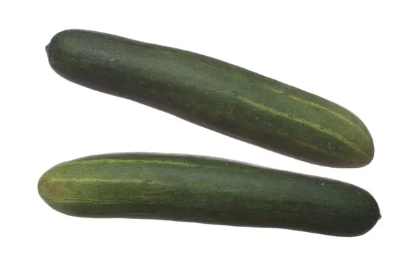 Salatalık Havada Uçar Yeşil Sebze Salatalığı Düşer Uzun Salatalık Yapraklı — Stok fotoğraf