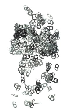 Kapaklar havada uçabilir, alüminyum kapsül düşebilir, çöp tenekesi kapağı patlamasından geri dönüşüm yapılabilir. Beyaz arkaplan izole edilmiş yüksek hız deklanşörü