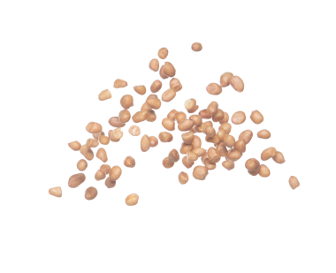 Yer fıstığı patlaması, kahverengi tahıl fıstığı soyut bulut sineği patlaması. Fıstık ezmesi havada uçuşur, yiyecek nesnesi tasarlanır. Seçici odak dondurma görüntüsü beyaz arkaplan izole