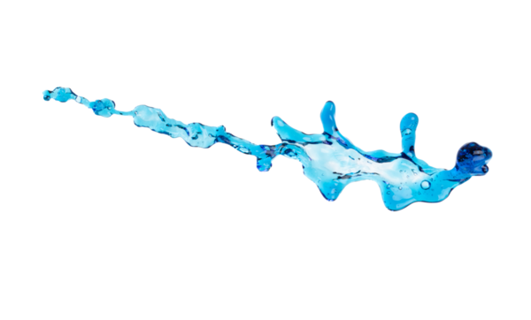 Shape form droplet of blue Water splashes into drop water line tube attack fluttering in air and stop motion freeze shot. Splash blue Water texture graphic resource elements, White background isolated