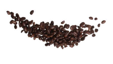 Coffee bean fly explosion, Coffee seeds float explode, abstract cloud fly. Coffee beans splash throwing in Air. White background Isolated high speed shutter, freeze motion