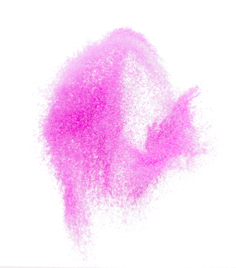 Küçük ölçekli mor kum uçan patlama, menekşe kum tanecikleri patlar. Soyut bulut sineği. Mor renkli kum sıçraması havayı içine atıyor. Beyaz arka plan izole edilmiş yüksek hızlı deklanşör, dondurucu fırlatma