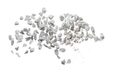 Rock gravel fly explosion fall, gray stone pebbles rock explode abstract cloud fly. Construction rock stone splash in air, object design. White background isolated freeze shot, selective focus blur