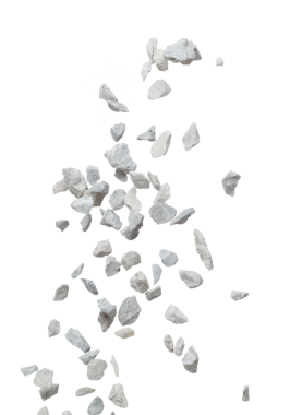 Rock gravel fall down pouring, gray stone pebbles rock explode abstract cloud fly. Construction rock stone splash in air, object design. White background isolated freeze shot, selective focus blur